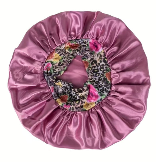 Large Satin Bonnet For Women Curly Hair Sleeping, Silky Night Sleep Cap Head Cover Hat With Floral Elastic Wide Band, Shower Cap For Straight Hair