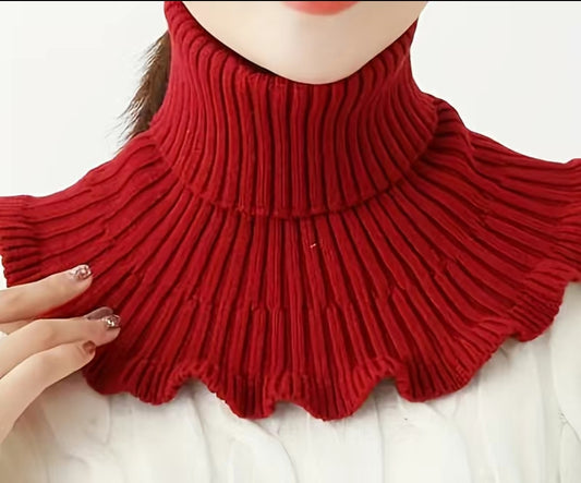 Elegant Stretchy Knit Neck Gaiter Solid Color Vertical Striped Infinity Scarf Autumn Winter Turtleneck Ruffles False Collar Detachable Neck Cover