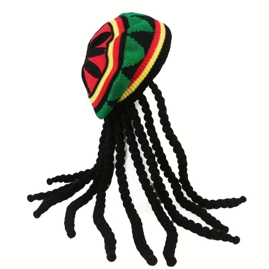 Rasta Hat With Black Dreadlocks Wigs Synthetic Rasta Dreadlock Reggae Jamaican Rasta Hat Wigs For Cosplay Halloween Party Holiday Wear