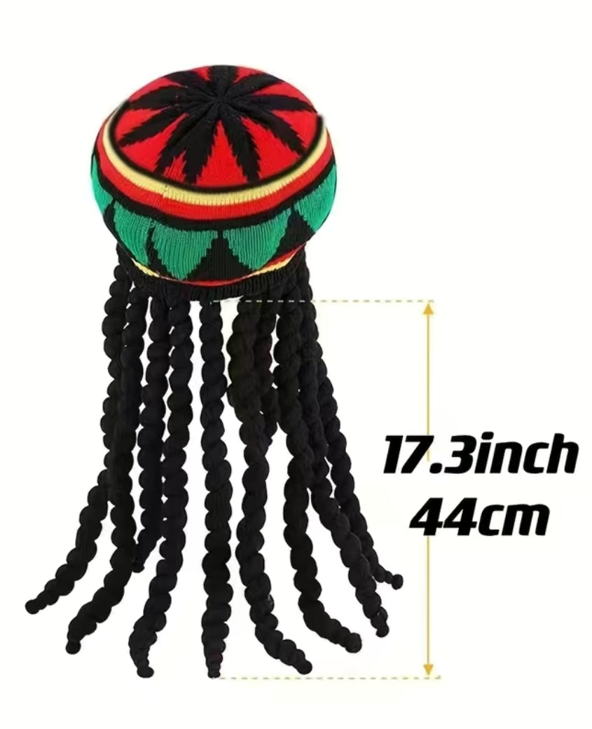 Rasta Hat With Black Dreadlocks Wigs Synthetic Rasta Dreadlock Reggae Jamaican Rasta Hat Wigs For Cosplay Halloween Party Holiday Wear