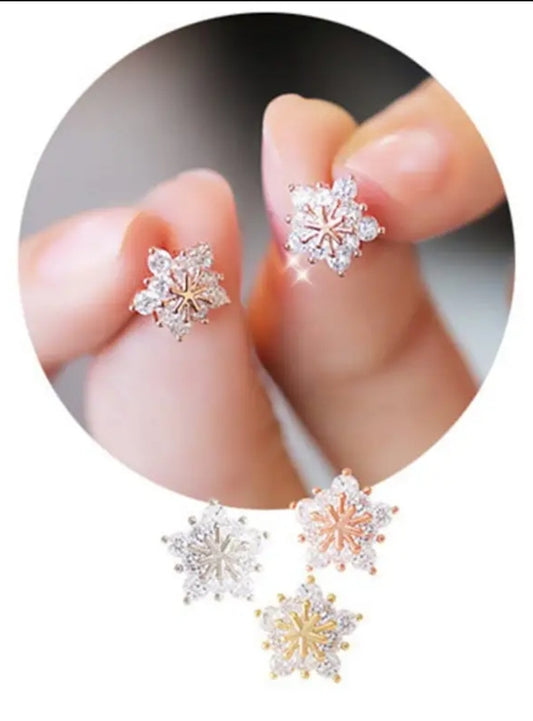 Exquisite Sparkling Rhinestone Decor Five Point Star Snowflake Stud Earrings, Versatile Elegant Cute