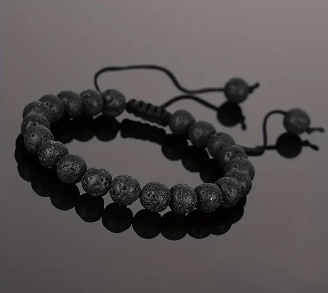 1pc Explosive Natural Stone Beaded Braided Bracelet, Adjustable Fashion Trendy Men's Daily Accessories