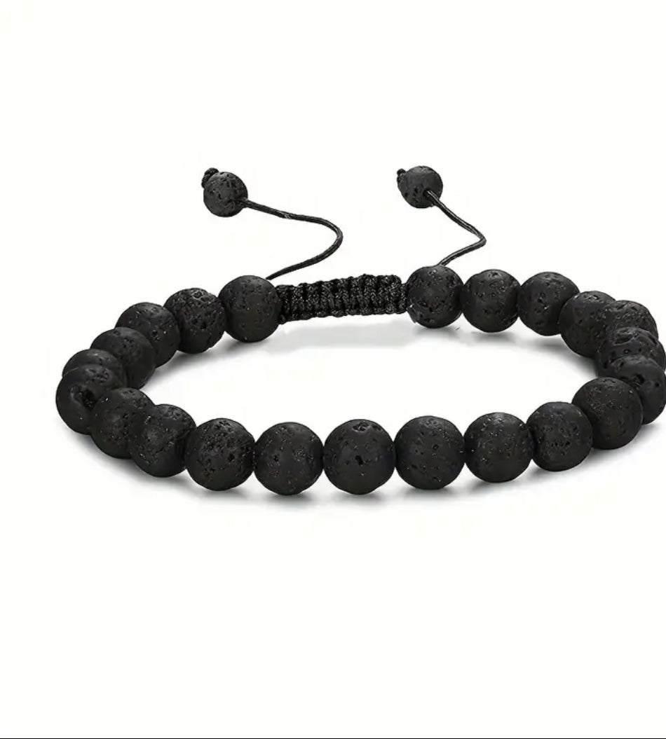 1pc Explosive Natural Stone Beaded Braided Bracelet, Adjustable Fashion Trendy Men's Daily Accessories