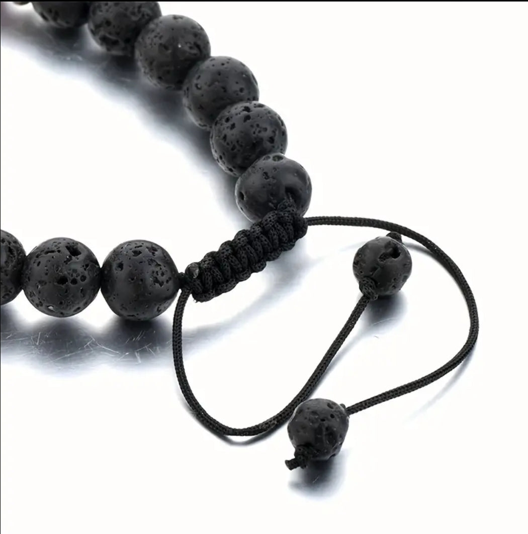 1pc Explosive Natural Stone Beaded Braided Bracelet, Adjustable Fashion Trendy Men's Daily Accessories