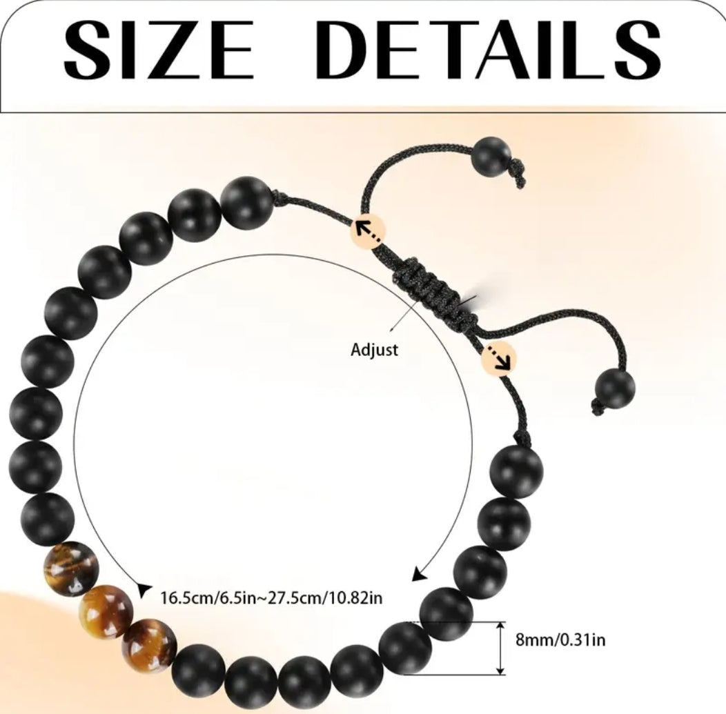 1pc Natural Tiger Eye Stone Bracelet, Father's Day Christmas Gift Hand Jewelry, Men's Braided Bracelet