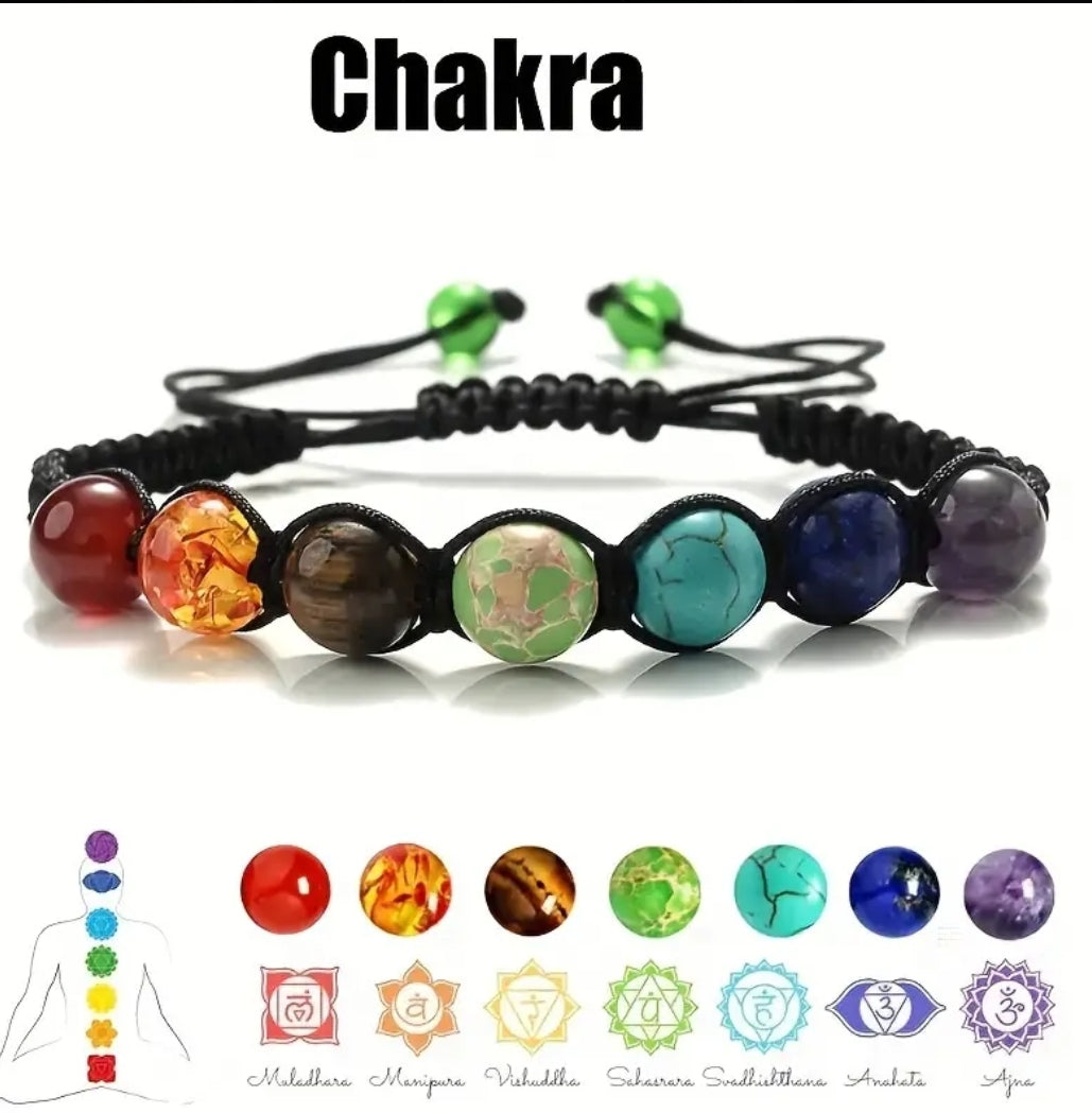 1pc Handmade 7 Chakra Beads Bracelet & Bangles Gift, Adjustable Circumference