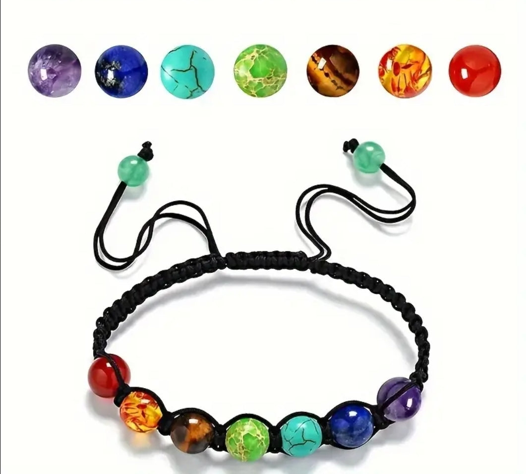 1pc Handmade 7 Chakra Beads Bracelet & Bangles Gift, Adjustable Circumference