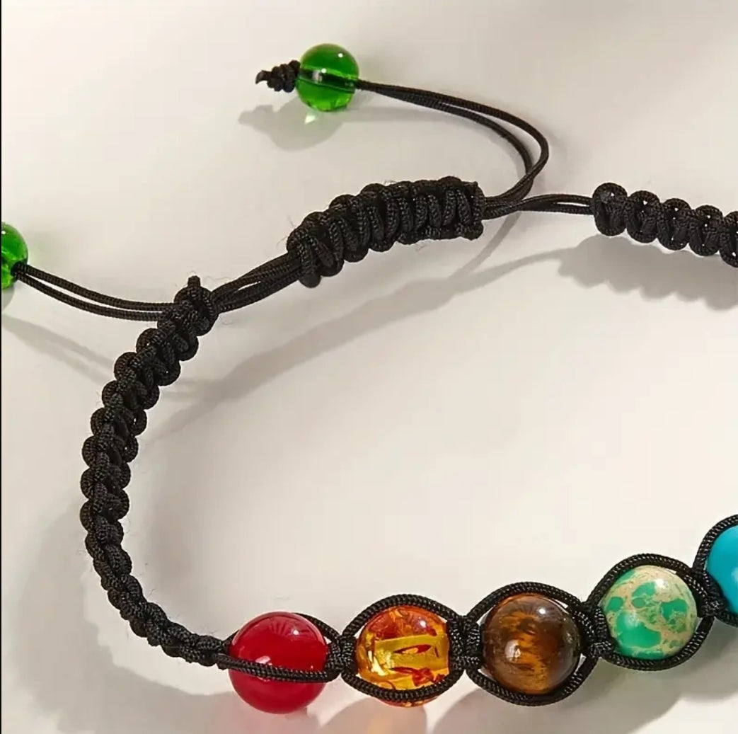 1pc Handmade 7 Chakra Beads Bracelet & Bangles Gift, Adjustable Circumference