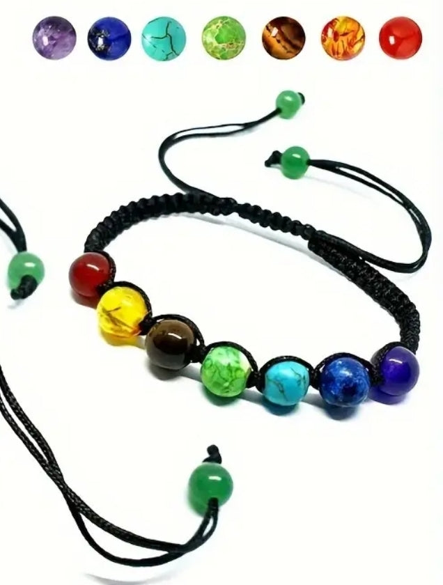 1pc Handmade 7 Chakra Beads Bracelet & Bangles Gift, Adjustable Circumference