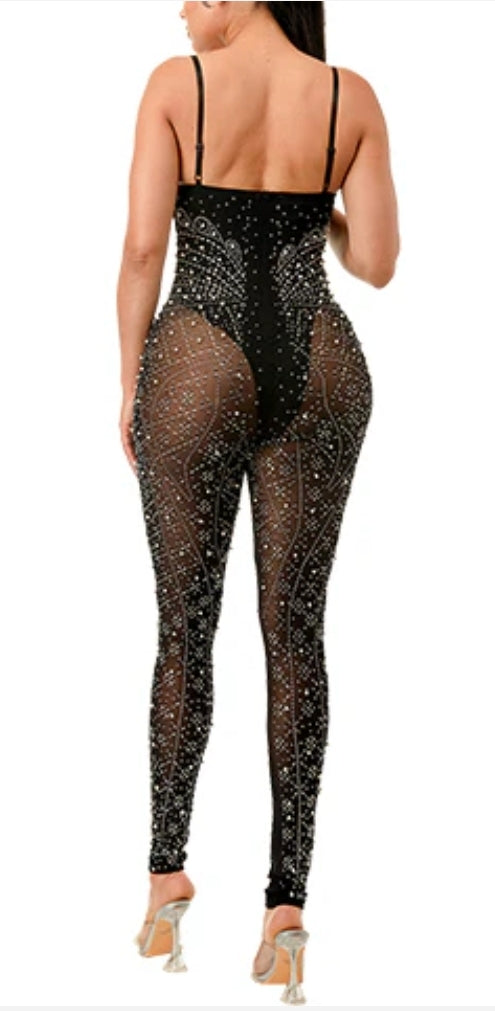 SPARKLE RHINESTONE BODYCON ROMPER JUMPSUIT